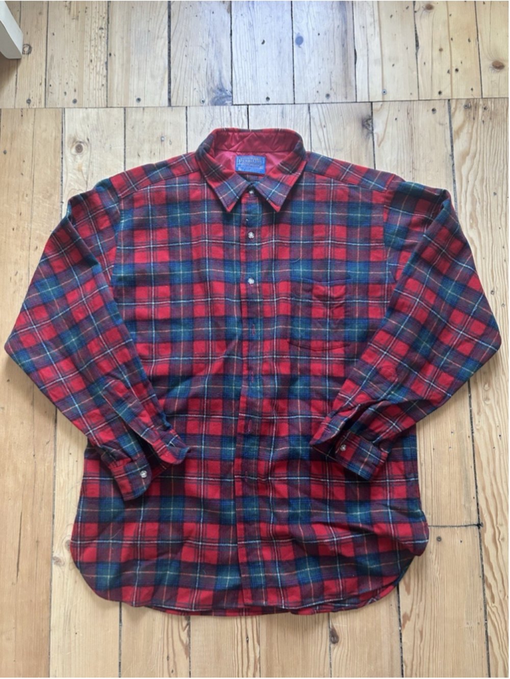 Vintage Pendeleton Shirt Mens XL Board Shirt Loop Collar Plaid Red Flap Pocket
